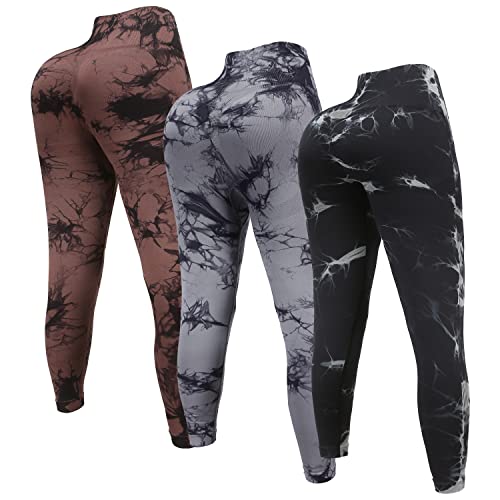 Ovesport 3 Pack Tie Dye Seamless High Waisted Workout Leggings For Women Scrunch Butt Lifting Yoga Gym Athletic Pants #TOP1