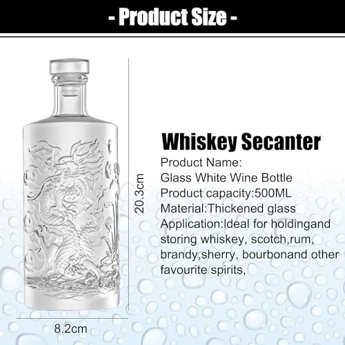 Iyunmei WHISKEY DECANTER With Stopper,Decanters For Alcohol,Bas Relief Dragon Pattern Glass Bottle500Ml,For Whiskey thumb #2