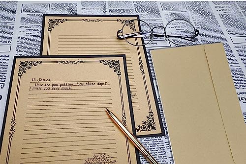 NUIBY Total 72PCS Vintage Design Stationary Paper and Envelope Set - 48 Lined Letter Writing Stationary Paper with 24 Self-adhesive Envelopes