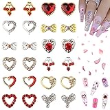 60 PCS 3D Alloy Heart Nail Charms EBANKU Bows Nail Art Charms Metal Heart Shape Nail Rhinestones Gem