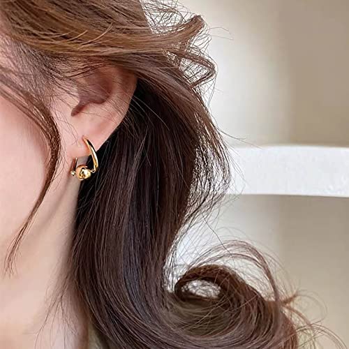 Rotational Gold Bead Hoop Earrings For Women, Minimalist Gold Charm Sterling Silver Bar Hoops Earrings Dainty Jewelry For Girls Valentines Day Gift (Gold Bead) #TOP2