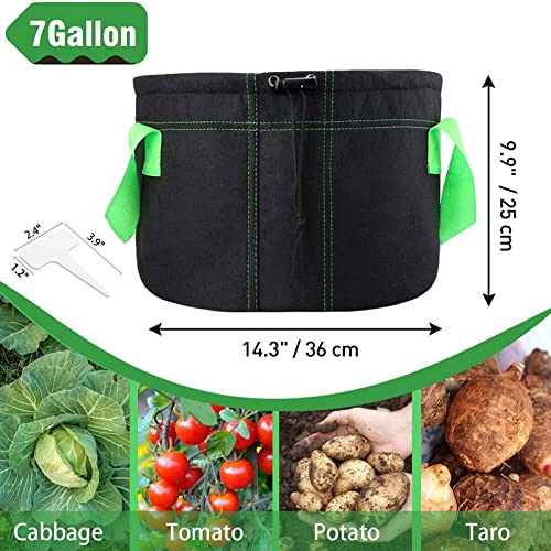 6-Pack 7 Gallon Garden Plant Grow Bags, Double Layer Premium Breathable Nonwoven Fabric Plants Pots With Handles And Shrink String For Vegetables/Fruit/Flowers - Indoor/Outdoor (Black) #TOP2