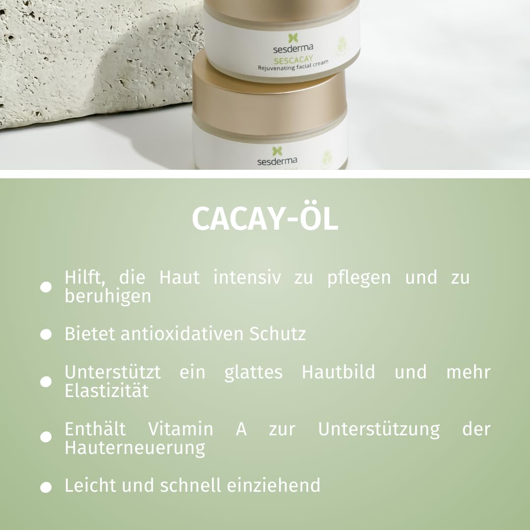 Sesderma SESCACAY Verjüngende Gesichtscreme mit Cacay-Öl & HPR 50 ml - Anti-Aging Pflege für trockene & Mischhaut, gegen Falten, Straffend, Beruhigend, mit Peptiden & EGF