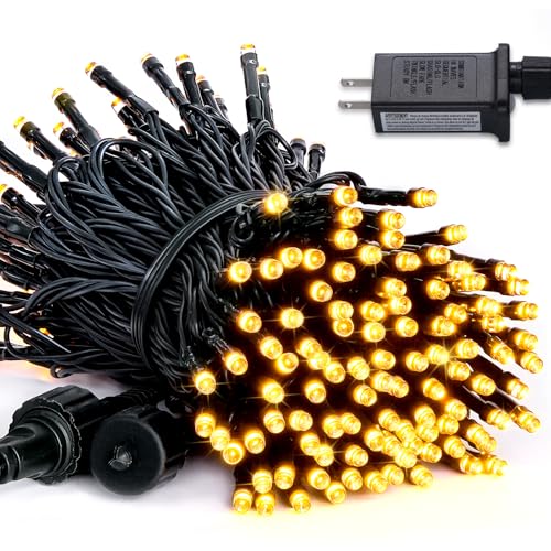 POTIVE 66ft 200 LED Warm White Twinkle Lights for Christmas Tree, Connectable Warm Christmas Tree Lights Indoor Plug in, 8 Modes Outdoor Christmas Lights for Trees Outside Patio Fence Decor
