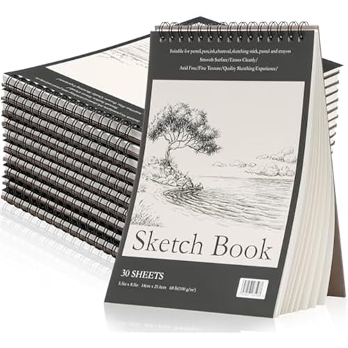 Jexine 60 Pcs Sketch Book Bulk 5.5"x8.5" Top Spiral Bound,Tree