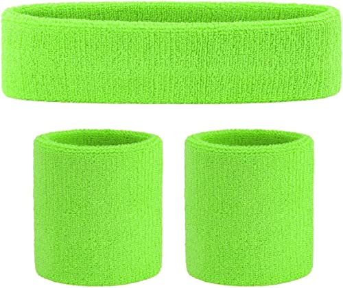 Workout Headbands For Women And Men, Sweatbands For Women With Wristbands Set Of 5 Colorful Neon Sweatbands, 80S Headbands, Sports Headband And Wristband Sets #TOP4