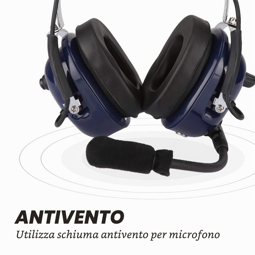 Cuffie aviazione generale con microfoni, cuffie antirumore da 3,5 mm per piloti e adotta schiuma antivento, con altoparlanti audio doppia, doppia presa GA