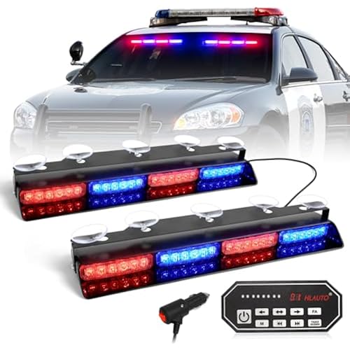 HLauto 604N Emergency Dash Strobe Lights: 2x16.8 inch Red Blue Security Light w/Take Down, 48 LED Safety Flashing Warning Hazard Interior Windshield Light Bar for Trucks Vehicles
