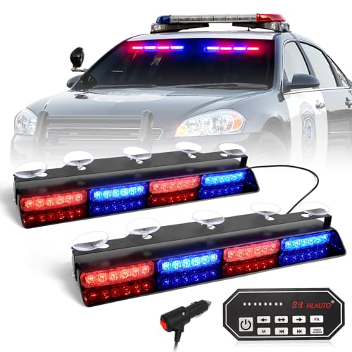 HLauto 604N Emergency Dash Strobe Lights: 2x16.8 inch Red Blue Security Light w/Take Down, 48 LED Safety Flashing Warning Hazard Interior Windshield Light Bar for Trucks Vehicles