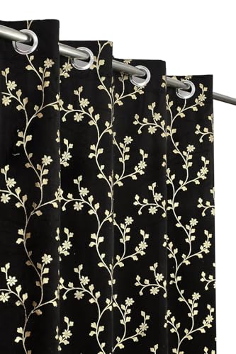 Image of Velvet Room Darkening Long Door Curtain 9 Feet, Golden Foil Print