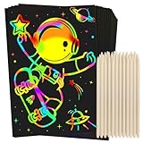 ZMLM Scratch Rainbow Art Paper Set - 100Pcs Magic Scratch Off Art Craft Supplies Kits for Kids Girls Boys Black Scratch Notes Sheet Doodle Pad for Fun DIY Toy Return Gift Birthday Party Favors