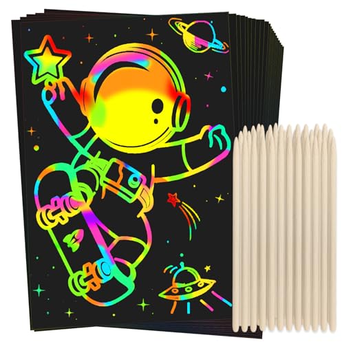 ZMLM Scratch Rainbow Art Paper Set - 100Pcs Magic Scratch Off Art Craft Supplies Kits for Kids Girls...
