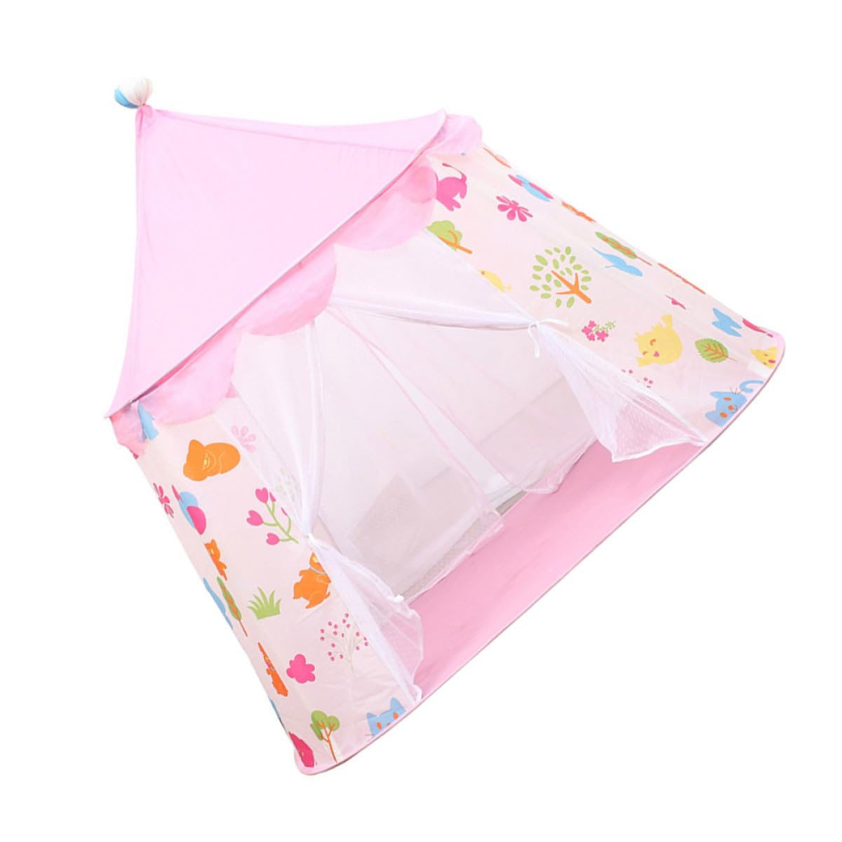 GALPADA Castillo de Juegos para Tipo Tienda de Campaña Infantil Casita de Juegos Malla Protectora Diseño de Dibujos Animados Color Rosa Interiores y Exteriores