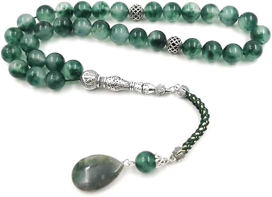 ALBASHAN Tasbih Natural Green Jade beads with jade pendant Muslim Eid gift islamic gemstone prayer beads misbaha