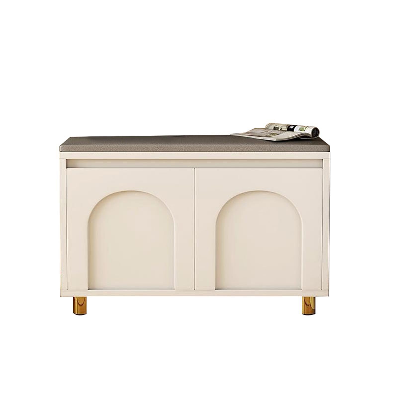 Meuble à chaussure haut de gamme avec assise coussin cuir pour salon
