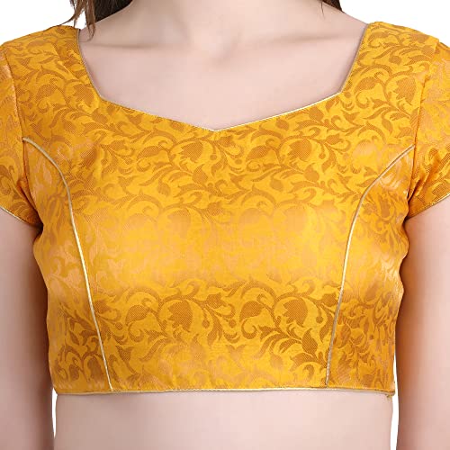 Image of Women's Short Sleeve Brocade (Chanderi) Readymade Stitched Saree Blouse Ready to Wear Half Sleeves Ladies Blouse