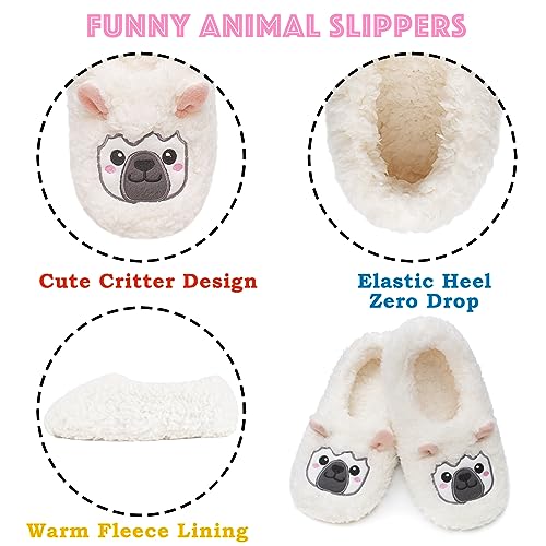 Image of Cozylook Cute Animal Slippers for Women and Kids Fuzzy Non Slip Soft Sole | Warm plush lining, gripper dots, playful animal details, machine wash cold, toddlers teens and adult women, indoor use