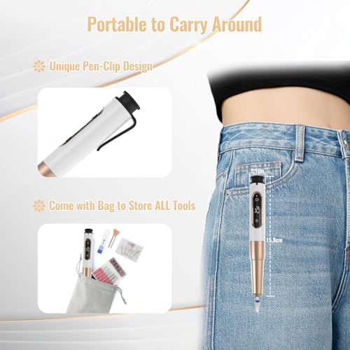 Nagelfräser, Denabuty Elektrische Nagelfeile Kabellos 12 in 1 Fräser für Gelnägel 25000 u/Min, USB Wiederaufladbare, 5 Verstellbare Geschwindigkei, Maniküre Pediküre Set DN-2502Y