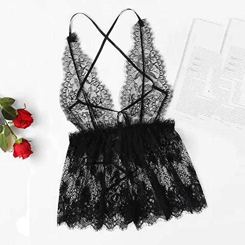 Soutien-gorge dos nu dentelle et nuisette transparente érotique - 2