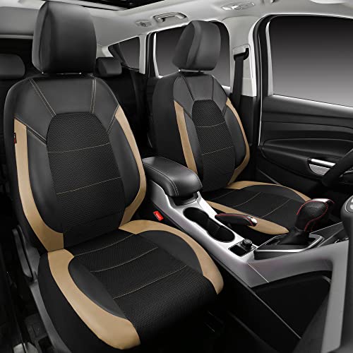 Image of CAR PASS Leather seat Covers,Automotive Universal Sport car seat Cover Super 5mm Composite Sponge Inside,Airbag Compatible fits Most Cars, SUVs, Trucks, and Vans (Full Set,Black and Beige)