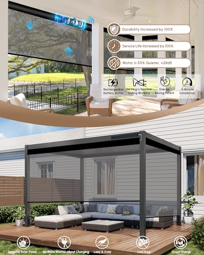 Image of Kincmo Motorized Outdoor Shades for Patio Porch, Custom Outdoor Motorized Blinds with Remote, Waterproof & Windproof Patio Shades Work with Apple Home,Alexa,Google (Grey-5% Openness)