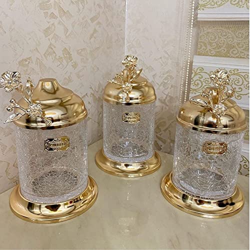 Storage For Tea Coffee Sugar Cookie Candy Canister Glass Canister Set For Kitchen Gold Silver Jar Set Unique Design Kitchen Accessories Gift (Gold)