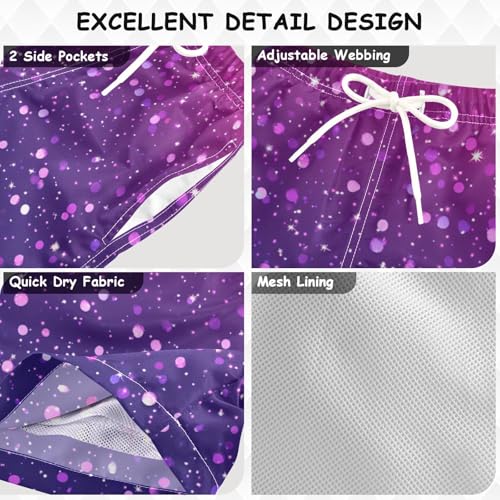 Pigsaly Boys Swim Trunks Bright Magenta Violet Gradient Flashing Glitter Boys Board Shorts Swimsuit Swimwear 4T3
