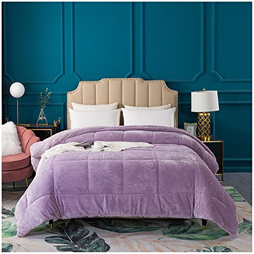 KASENTEX Super Ultra Soft Luxury Plush Sherpa Comforter, Cozy Reversible Faux Fur Machine Washable Bedding, Purple, King Size Purple King
