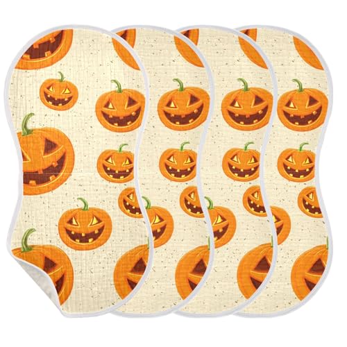 2 Pack Baby Burp Cloths, Soft Absorbent Burping Cloths for Babies, Cotton Milk Spit Up Rags, Large Size for Newborns, Baby Boys and Girls (Lantern Pumpkins Pattern)3