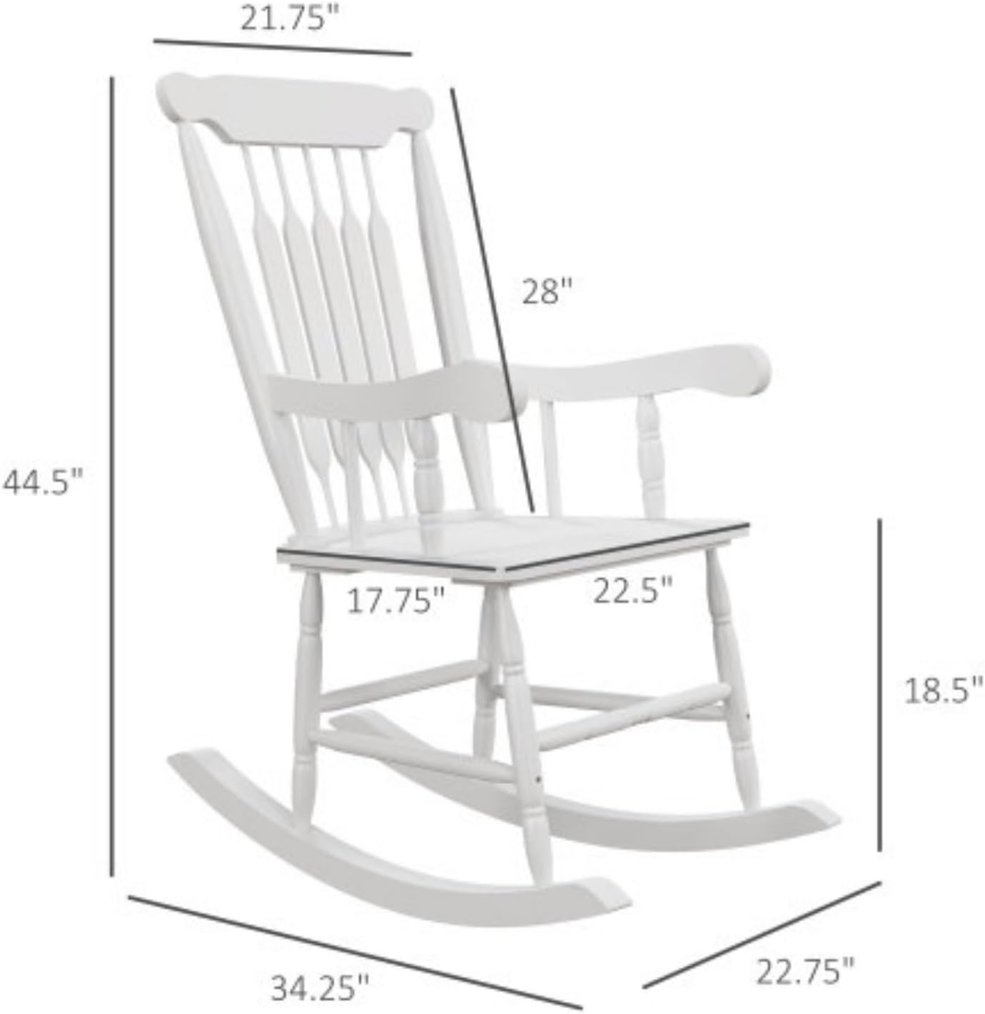 Outdoor Wooden Rocking Chair Set of 2, Lounge Chair, Porch Rocking Chair with High Back for Garden, Patio, Balcony, White