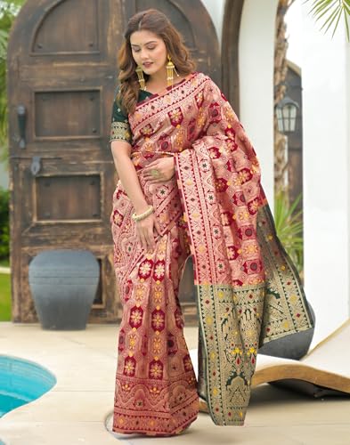 Image of SIRIL Women's Banarasi Weaving Soft Silk Saree With Unstitched Blouse Piece(4791S141 Green)