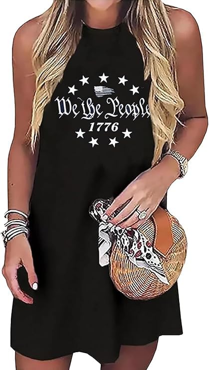 Image of Sun Salt Sand Coconut Tree Tank Mini Dress for Women Casual Loose Sleeveless Beach Praty Shirts Summer Vacation Short Dress