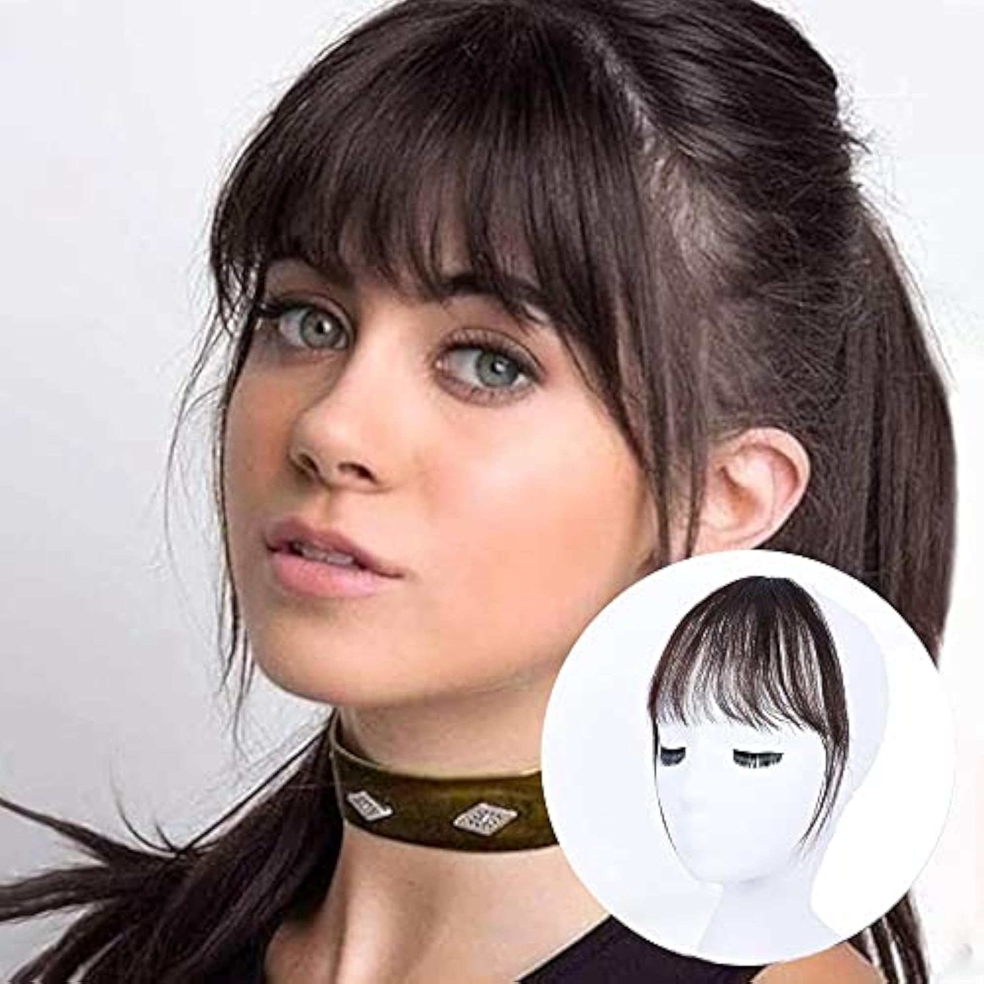 Women's Real Human Hair Clip In Bangs Fringe with Temples