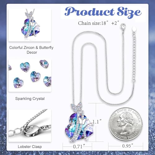 Image of SANNIDHI Butterfly Necklace Chain Necklace Alloy Heart Pendant Butterfly Fantasy Dazzling Rhinestone Necklace for Girls Valentine's Day Gift Birthday Gift Jewelry Gift for Girls