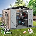 GVDV 8x6 FT Outdoor Storage Shed with Air Vent & Lockable Doors, Durable Metal Outside Storage Clearance for Garden, Patio and Backyard, Waterproof & All-Weather Shelter for Tools, Bike, Equipment