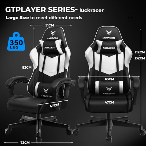 Sedia da gioco, da ufficio, da gaming, ergonomica, per gaming, per massaggi, cuscino lombare, imbottita, sedia girevole, colore: bianco - Sedia gaming - Immagine 1