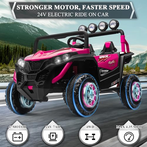 OTTARO 2 Seater Ride on Car Truck,24V Electric Vehicle Car for Kids 3-8 Years,200W Motors,4 Shock Absorbers, Music Play,Bright Light, Remote Control(Pink) - Image 4