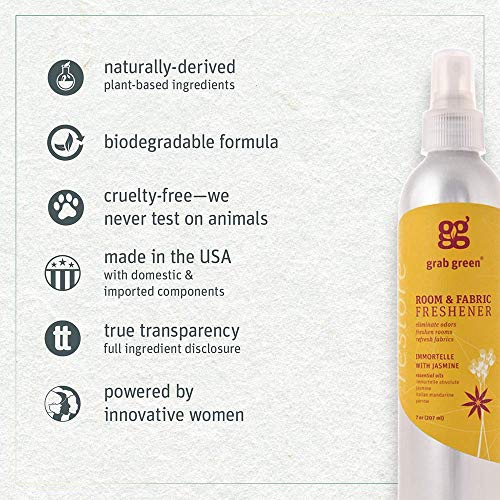 Grab Green Room and Fabric Freshener, 7 Ounce (Pack of 3), Immortelle Jasmine Scent, Plant and Mineral Based, Eliminates Odors, Freshens Rooms, Refres