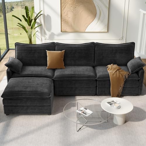 Image of Vesgantti 108 inch Modular Sectional Sofa, Comfy Cloud Couch with Movable Ottoman Deep Seat Corduroy L Shaped Modular Sofa, Sectional Couches for Living Room, Bedroom and Apartment, Gray