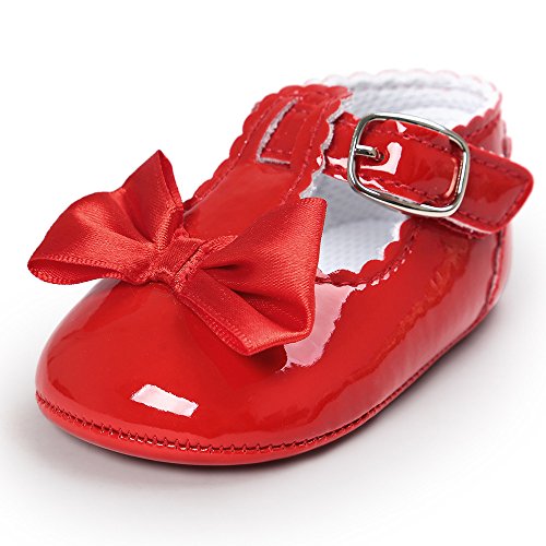 Infant Girls Soft Sole Bowknot Princess Wedding Dress Mary Jane 𝗙lats Newborn Light Baby Sneaker Shoes (Red, 12)3