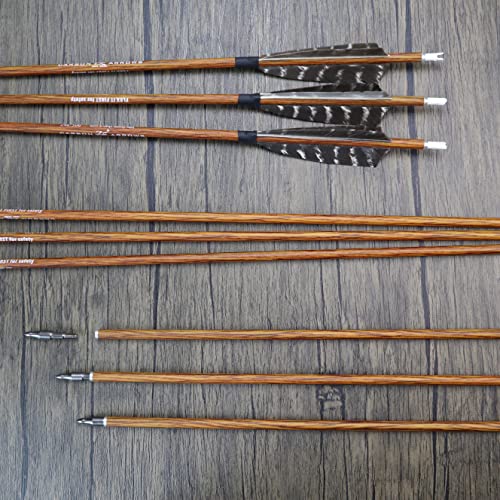 Archery Hunting Carbon Arrows, Ms Carbon Fiber Arrow Spine 400 With Replacement Screw-In 100 Grain Points And 4 Inch Real Feather For Compound Bow Recurve And Long Bow 6 Pack (30Inch) #TOP6