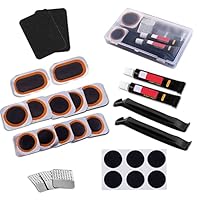 Bike Tire Repair Kit - Bycicle Inner Tube Puncture Patch Kits, with Vulcanizing Patches,Glueless Patchs,Metal Rasp,Lever,Sandpaper for Cycling, Motorcycle, BMX, ATVs, Inflatable Rubber (Black-2)