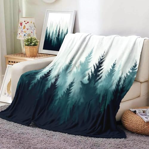Bosque De Pinos De Color Verde Intenso Mantas Para Sofa Grande, Manta Polar Franela Extra Suave, Paisaje 150X200Cm, Manta Microfibra Para Cama Sofá Y Sillón, Para Adulto Y Niño, Toda Estación