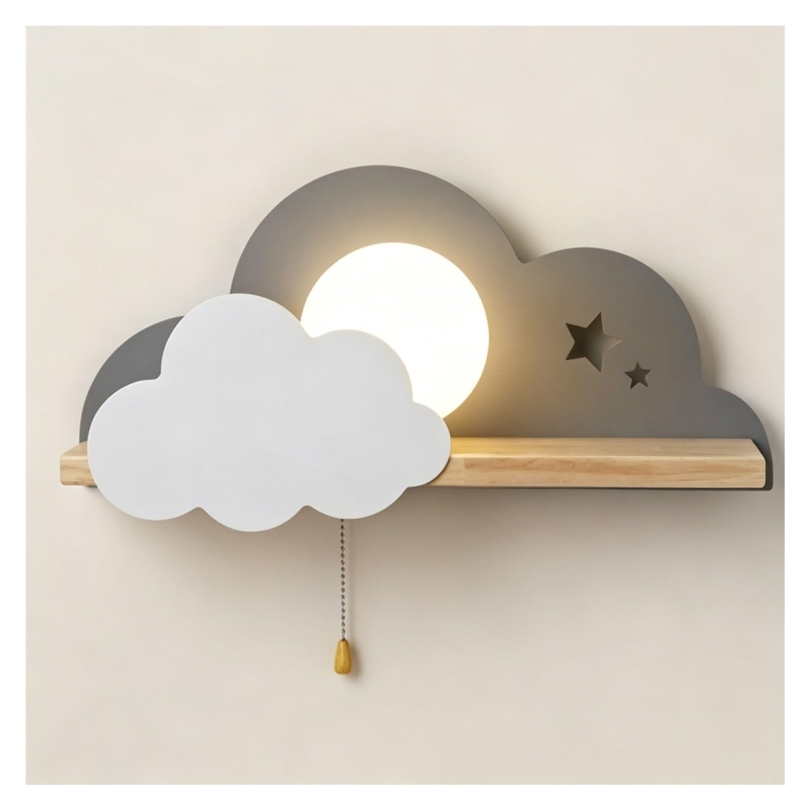 LUOYAOB Cartoon Cloud Shaped Wall Sconce for Kids Wooden Shelf Night Light E26 E27 Wall Mount Lamp Decorative Lighting for Nursery Boys Girls Bedroom Indoor Bedside Wall Fixture