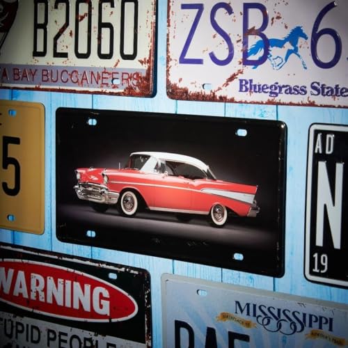 Image of Decorative Retro Metal Signs Wall Plate - 12x8 Inch (Chevrolet Bel Air 1957) | Weatherproof Vintage Metal Sign Plate for Cafe, Home, Bar, Garage | Decorative Wall Hanging Sign Board
