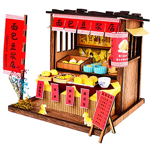 Roroom DIY Miniature and Furniture Dollhouse Kit,Mini 3D Wooden Doll House Craft Model Shop Style with Dust Proof Cover and LED,Creative Room Idea for Valentine's Day Birthday Gift(BM817)