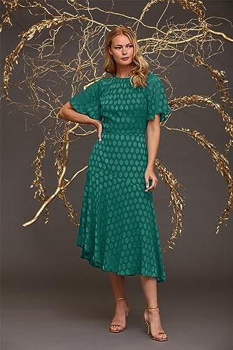 Image of Maggy London Women's Maggy London Women's Dresses Short Flutter Sleeve Fit and Flare Dress with Asymmetric Hem Tier