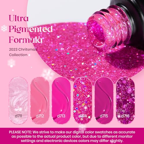 beetles Gel Polish Pink Angel - Valentine Gel Nail Polish Set Pink Rose Nude Glitter Sparkle Light 6 Colors Kit Soak off Uv Led Nail Art DIY Salon Home Gift for Women Girls