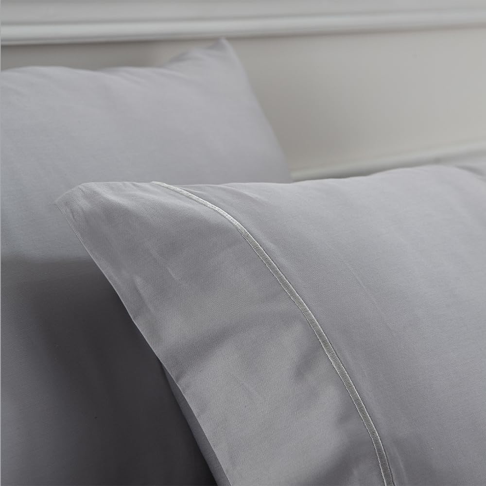 COTTON ARTean Zestaw pościeli z egipskiej satyny bawełnianej DE 300 wątków szary perłowy łóżko 160 x 190/200. 100% bawełna egipska szara