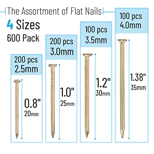 Image of Mr. Pen- Nail Assortment Kit, 600 Pcs, 4 Sizes, Gold Picture Hangers